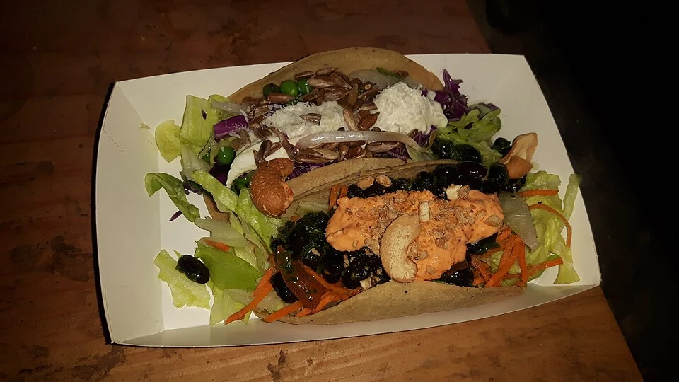 Black bean and corn tacos — real photograph