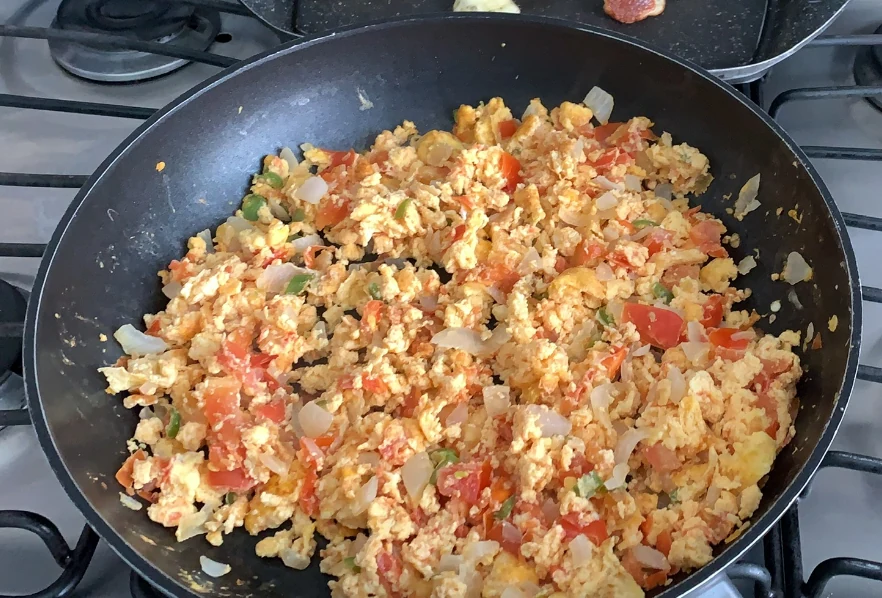 Mexican-style tomato and eggs — real photograph