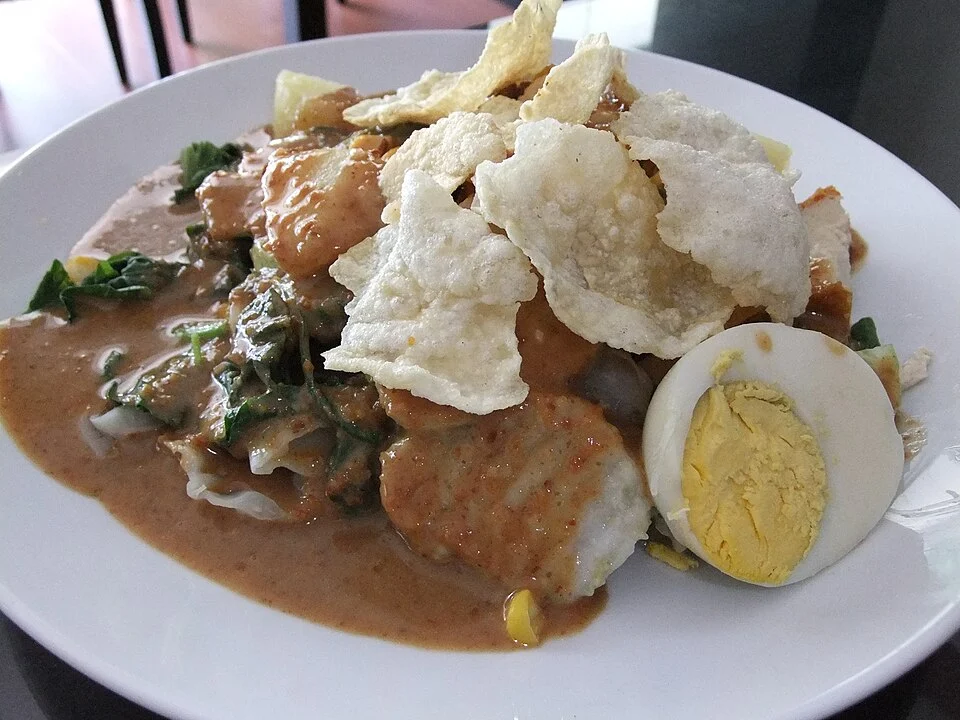 Gado-gado with peanut dressing — real photograph