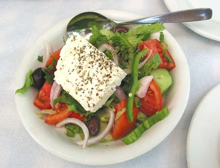 Tomato, cucumber & feta salad — real photograph