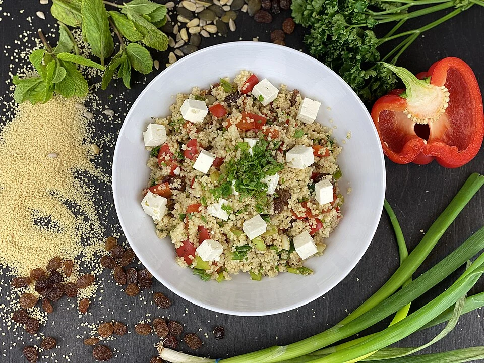 Couscous and feta salad — real photograph