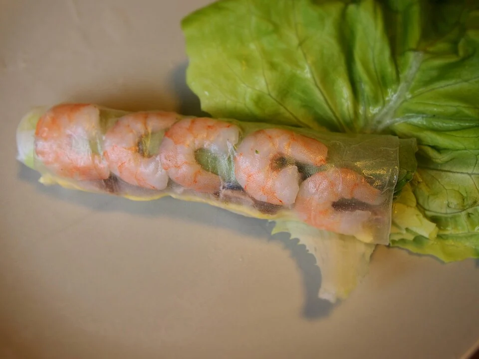 Fresh shrimp rice-paper rolls — real photograph